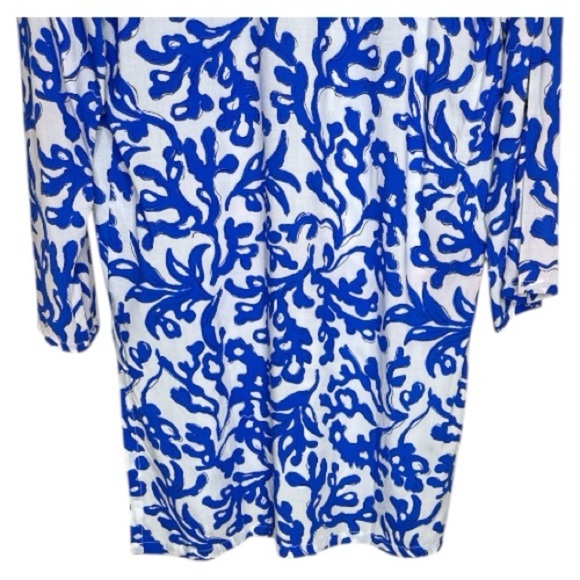 Barbara Gerwit Blue White Coral Print Tunic Top Small - Picture 3 of 10